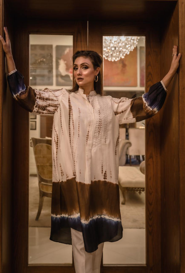 Rawsilk Tie and Dye Kurta with adda Embalishment