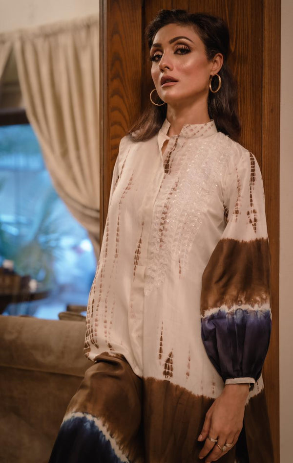 Rawsilk Tie and Dye Kurta with adda Embalishment