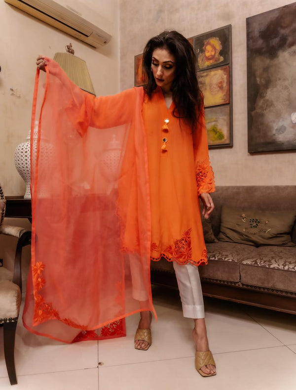 Grip Cut work Kurta Paired with Ogranza Embroidered Duppata