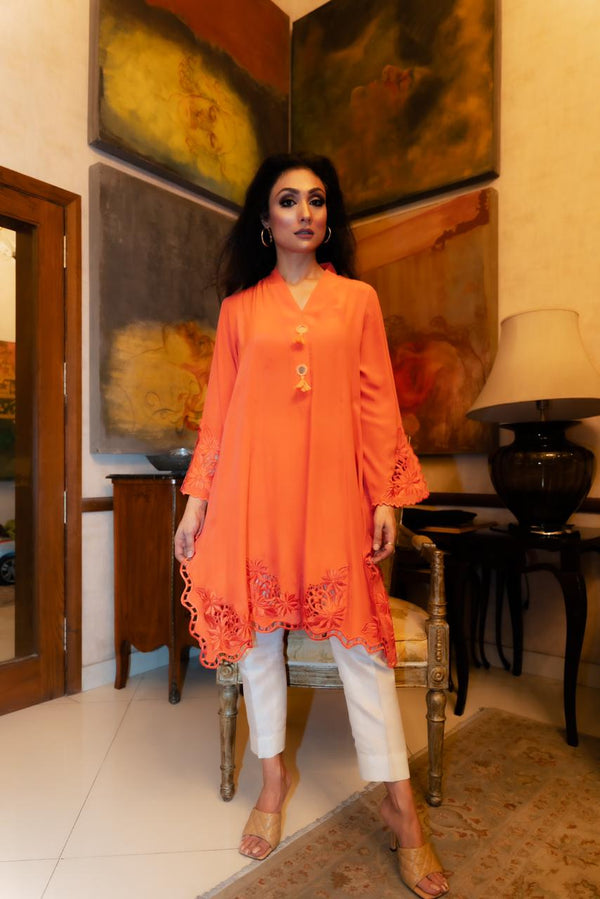 Grip Cut work Kurta Paired with Ogranza Embroidered Duppata